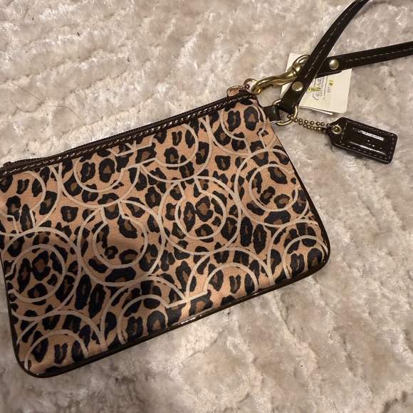 Coach Black and Tan Animal Print Wristlet - Picture 5 of 9